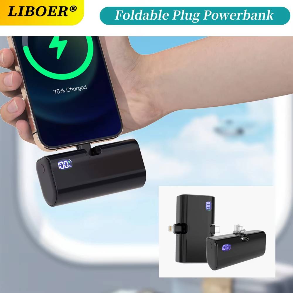 Mini Power Bank Portable Fast Charging Type-C Lightning Dual Foldable Plug Charger